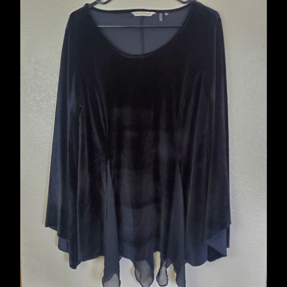Soft Surroundings Black Velvet Bell Sleeve Blouse - Picture 2 of 8